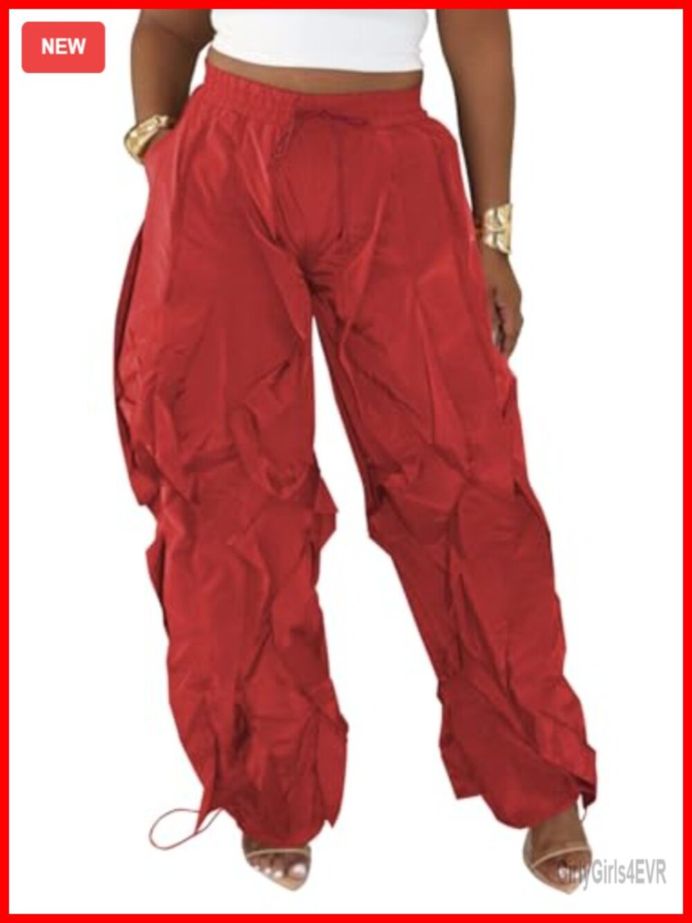 Baggy Barrel Sweatpants Drawstring Ruffle Fringe High Rise Wide Leg